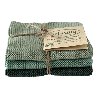 SOLWANG DESIGN Danish ORGANIC Cotton Dishcloth Trio - 3 Shades Rustic Green