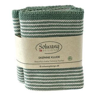 SOLWANG DESIGN Danish 100% ORGANIC Cotton 2-pk STRIPE Cloth 10"x10" - Rustic Green