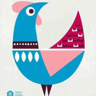 Rooster Modern Turquoise + Pink on Natural