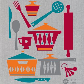 Scandinavian Kitchen MCM Turquoise + Red on Grey