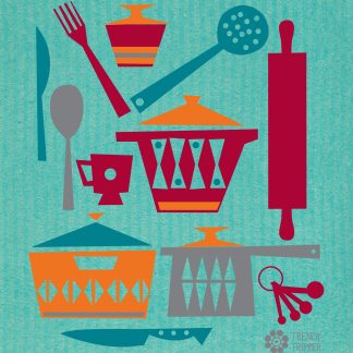 Scandinavian Kitchen MCM Red + Orange on Turquoise