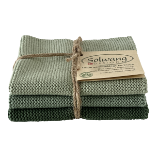 SOLWANG DESIGN Danish ORGANIC Cotton Dishcloth Trio - 3 Shades SEAGREEN