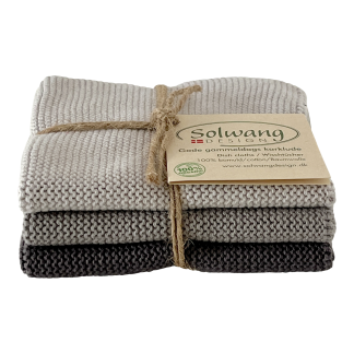 SOLWANG DESIGN Danish ORGANIC Cotton Dishcloth Trio - 3 Shades Steel Grey