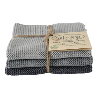 SOLWANG DESIGN Danish ORGANIC Cotton Dishcloth Trio - 3 Shades Storm Grey