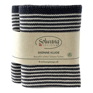SOLWANG DESIGN Danish 100% ORGANIC Cotton 2-pk STRIPE Cloth 10"x10" - Storm Grey