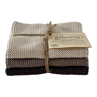 SOLWANG DESIGN Danish ORGANIC Cotton Dishcloth Trio - 3 Shades Warm Grey