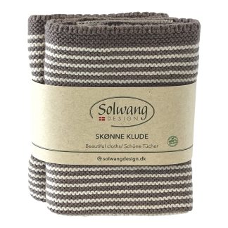 SOLWANG DESIGN Danish 100% ORGANIC Cotton 2-pk STRIPE Cloth 10"x10" - Warm Grey
