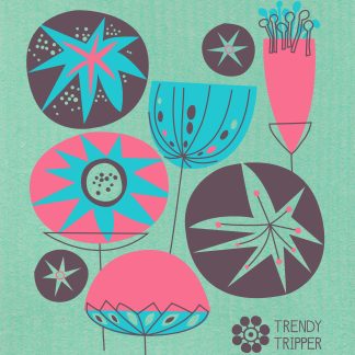 Atomic Flower Pop - Pink + Turquoise on Green