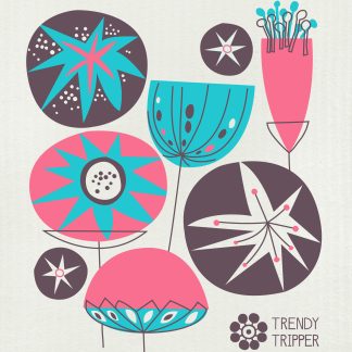 Atomic Flower Pop - Pink + Turquoise on Natural